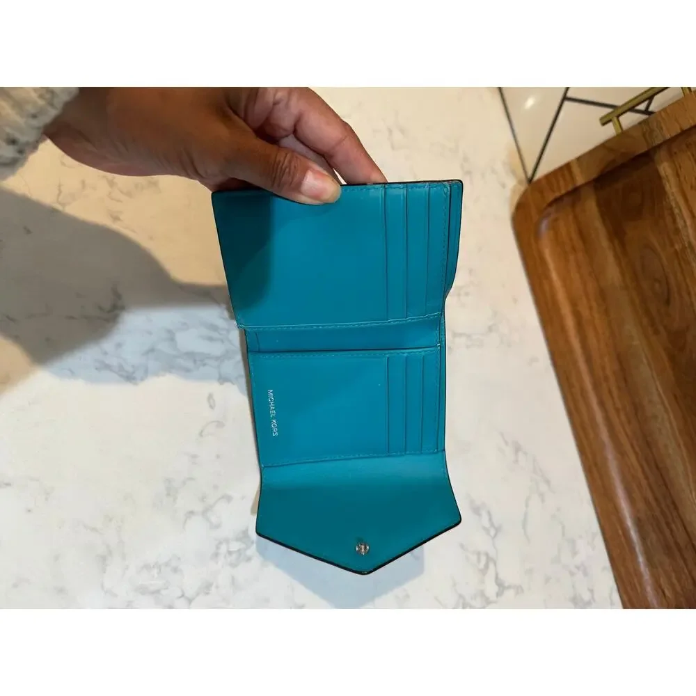 Michael Kors leather small envelope wallet snap closure turquoise 2017 preppy